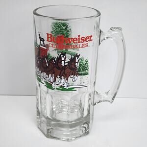 VTG 1991 Budweiser King Of Beers Clydesdales 32 oz Glass Holiday Beer Mug Stein